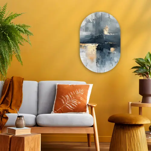 Kunst - Grijs - Goud - Abstract Wandcirkel Ovaal Forex klein -sfeer4