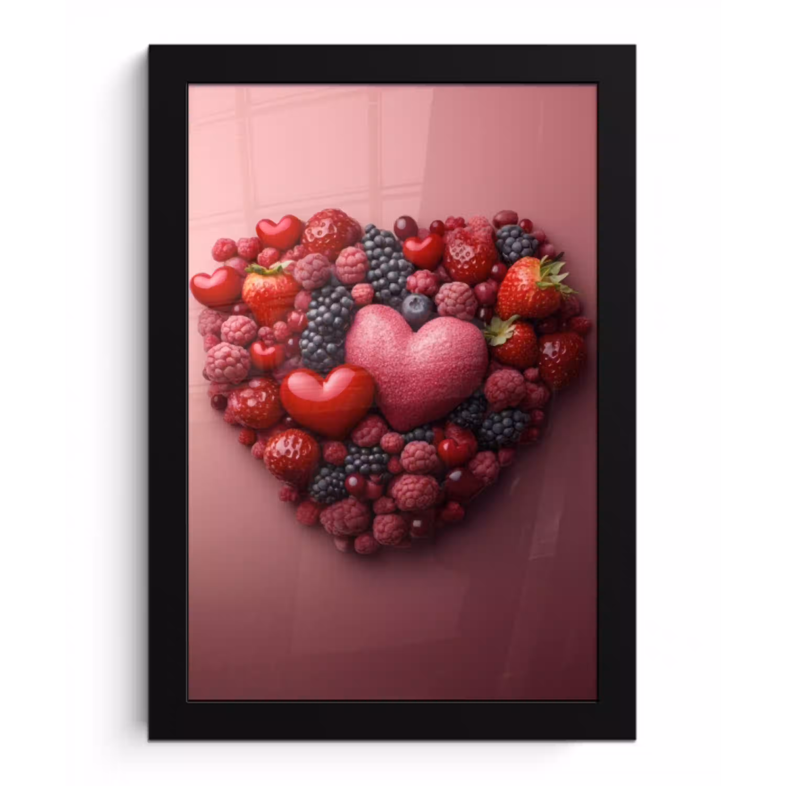 Fruit - Hartjes - Aardbeien - Frambozen - Bosbessen fotolijst zwart zonder passe partout klein -3d
