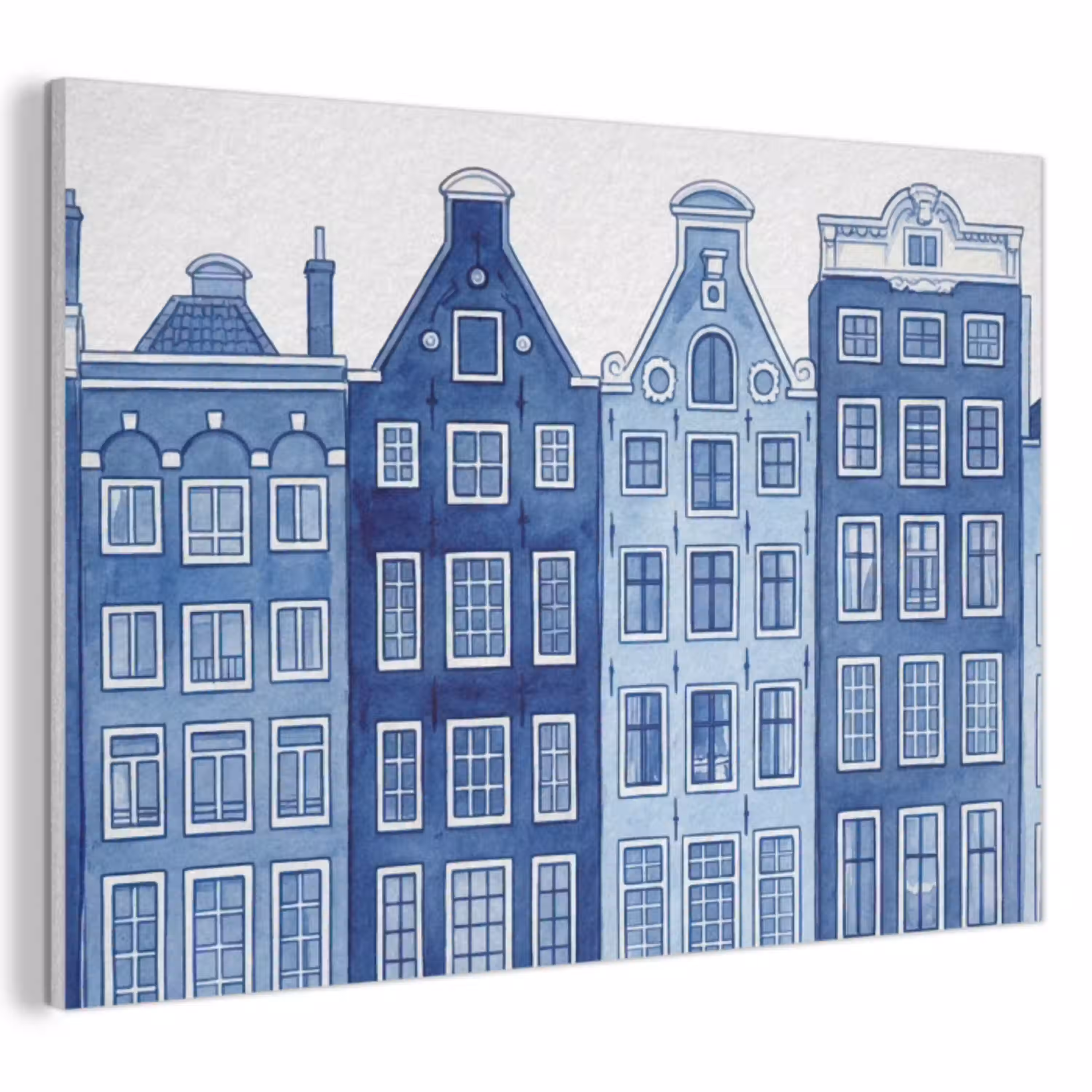 Aquarel - Grachtenpanden - Delfts - Blauw PET vilt klein -3d