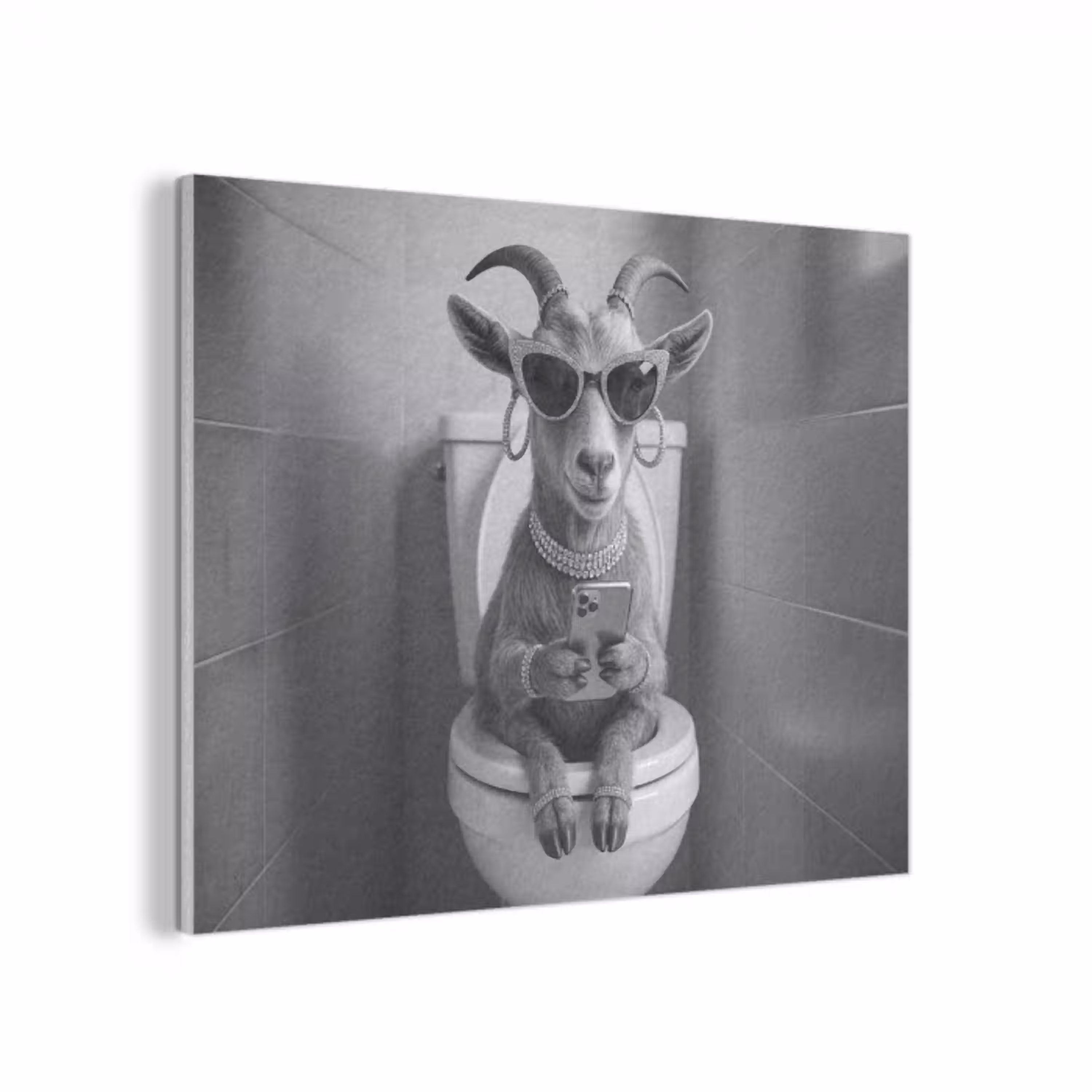 Geit - Telefoon - Toilet - Zwart - Wit PET vilt klein -3d