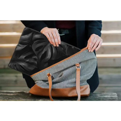 Zwart - Monstera - Bladeren laptophoes neopreen klein -tas