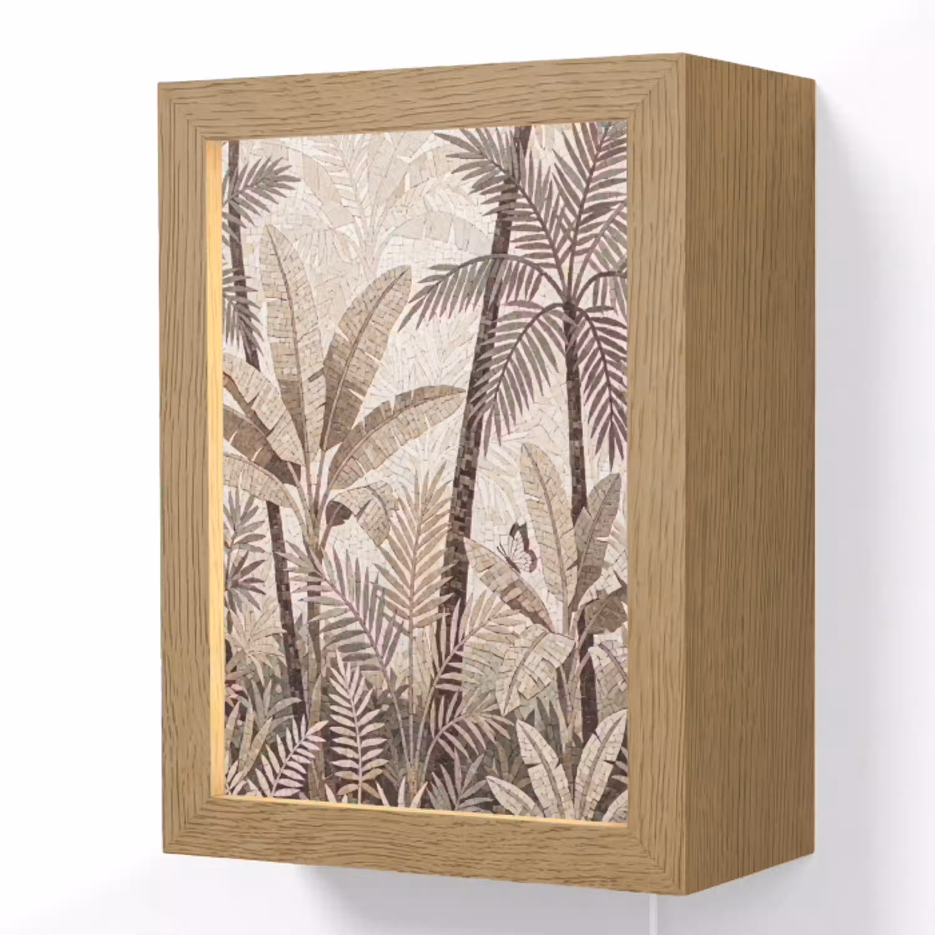 Natuur - Bladeren - Landschap - Mozaïek - Beige Light Box met kabel (Wandlamp) klein -3d