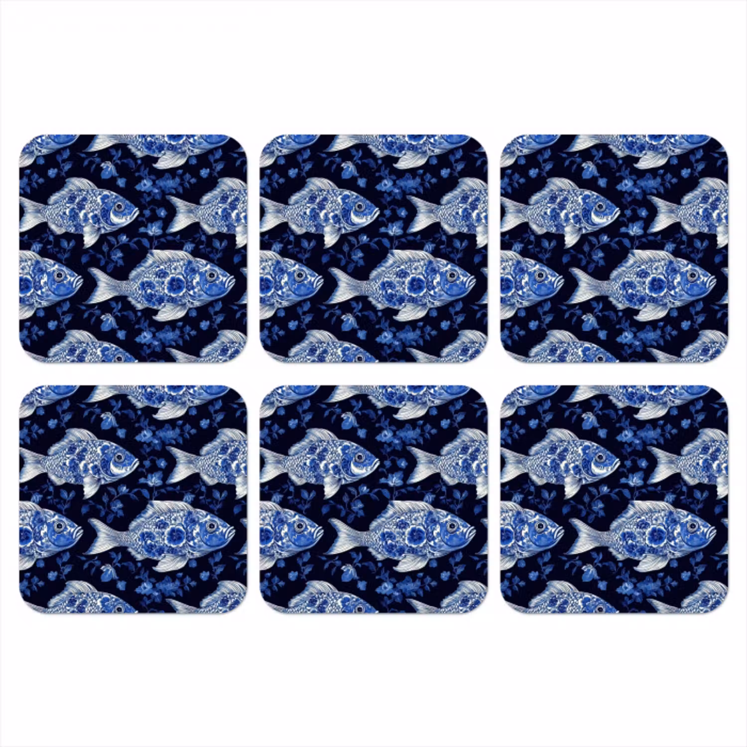 Vissen - Bloemen - Blauw onderzetter kurk middel 366 -3d