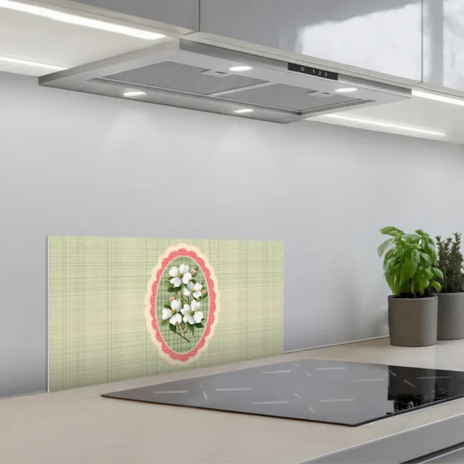 Bloemen - Illustratie - Geruit - Groen keuken achterwand spatscherm klein -3d_schuin