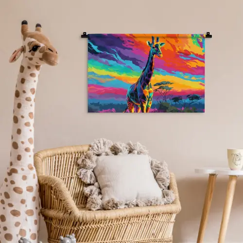 Giraffe - Savanna - Lucht - Gekleurd Wandkleed katoen klein -wsfeer5_kind