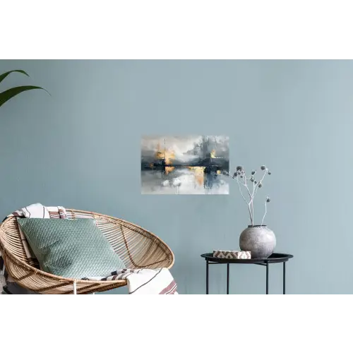Kunst - Grijs - Goud - Abstract Muursticker klein -plant