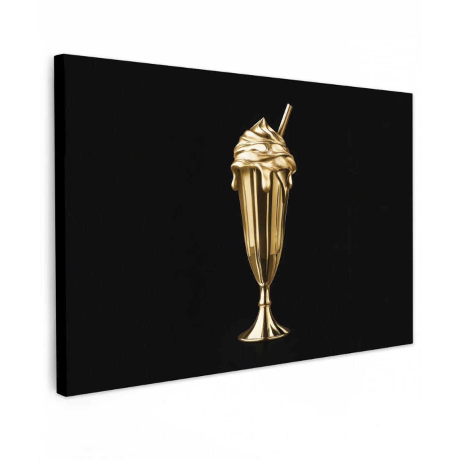 Milkshake - Goud - Drinken - Zwart Tuinposter op houten frame 2 cm dik klein -3d