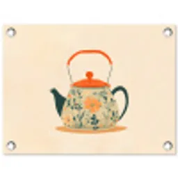 Oranje - Theepot - Bloemen - Bladeren tuinposter los doek klein -3d