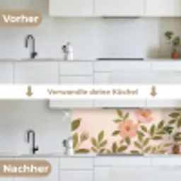Grafisch - Bloemen - Roze keuken achterwand 2 middel -voor-na_DE