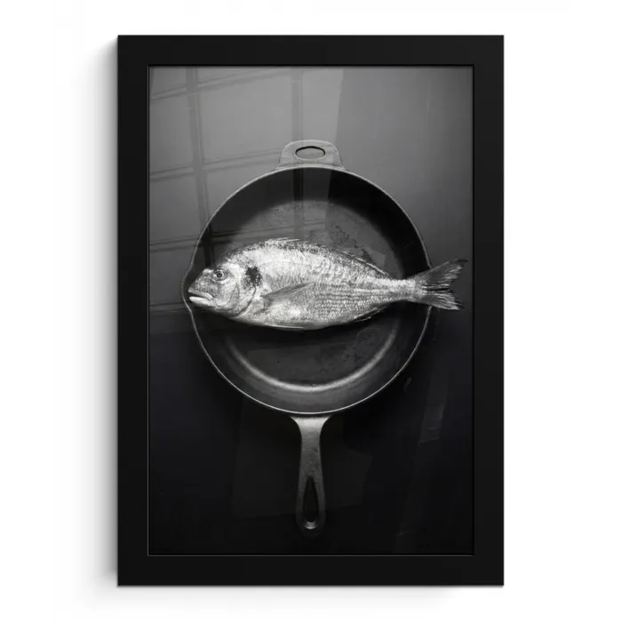 Pan - Vis - Zwart - Wit fotolijst zwart zonder passe partout klein -3d