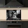 Golden Retriever - Hond - Vrolijk -  Bord spaghetti - Zwart - wit keuken achterwand spatscherm klein -sfeer1
