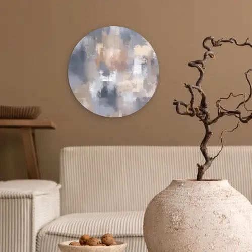 Penseelstreken - Schilderij - Beige Wandcirkel kunststof plaat 5mm dik klein -sfeer1
