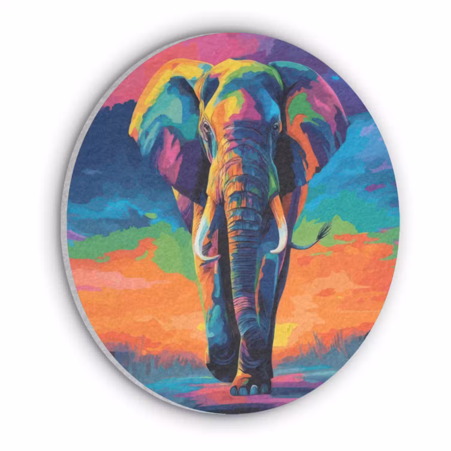 Akoestisch schilderij rond - Olifant - Kleurrijk - Lucht - Abstract