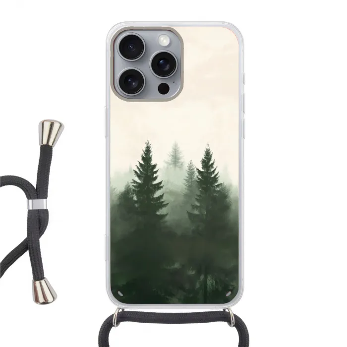Sparren - Bomen - Groen - Beige Hoesje iPhone 16 Pro Max met koord klein -3d
