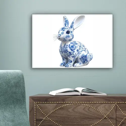 Delftsblauw - Haasje - Wit canvas 2cm klein -sfeer4