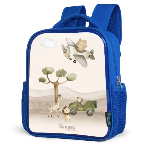 Dieren op safari Kinderrugzak - Blauw middel -schuin