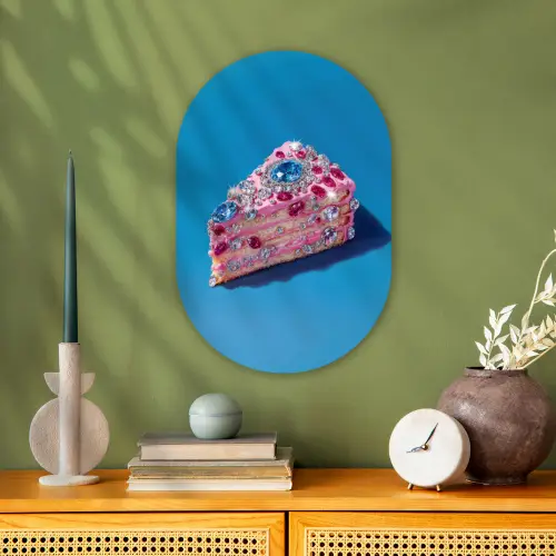 Taart - Edelstenen - Glitters - Roze Wandcirkel Ovaal Forex klein -sfeer2