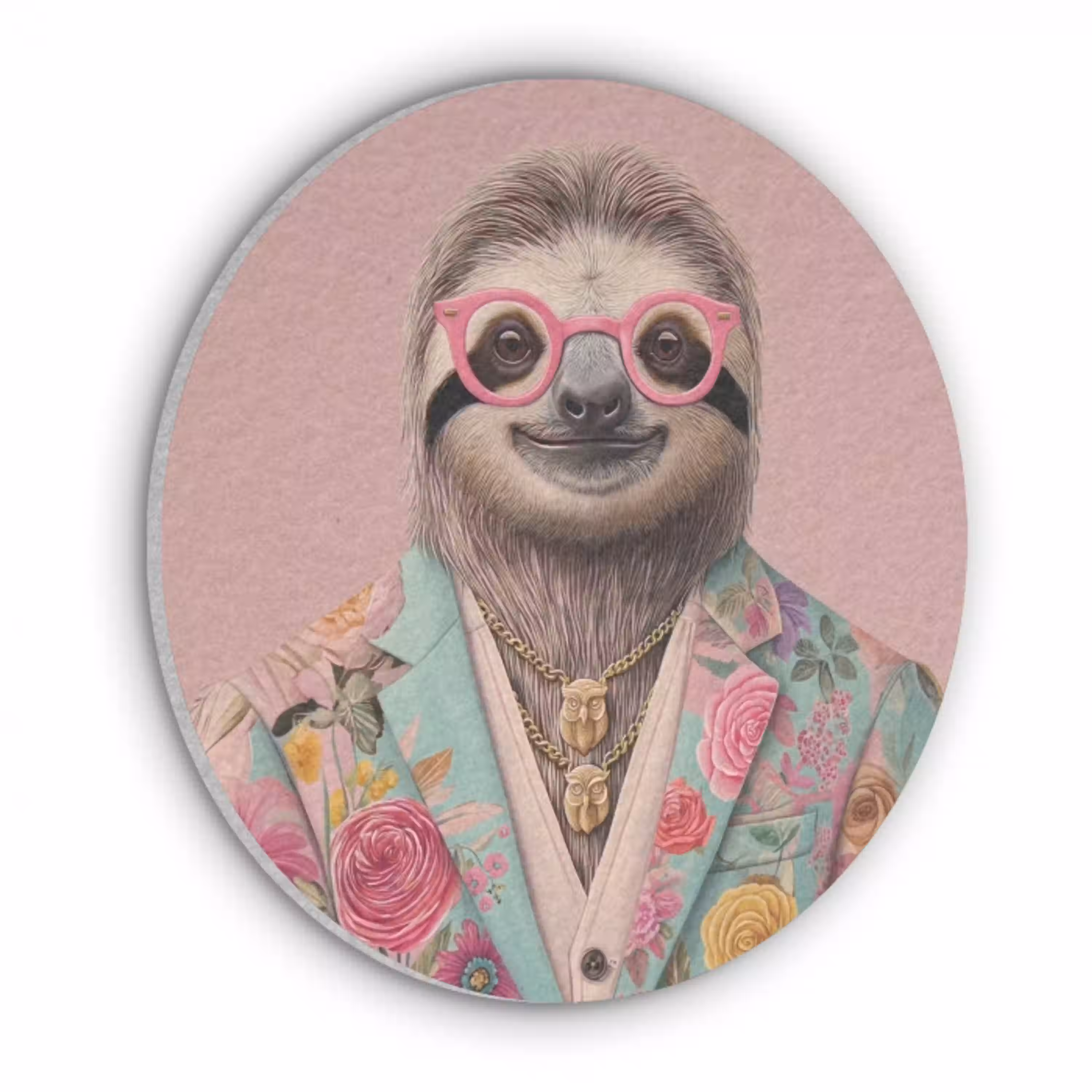 Luiaard - Bloemenprint - Bril - Roze Akoestische PET Vilt - Rond klein -3d