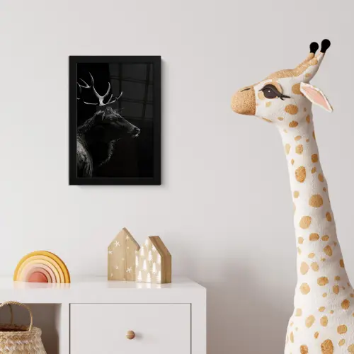 Hert - Zwart - Portret - Gewei - Dieren fotolijst zwart zonder passe partout klein -usfeer4_kinderkamer