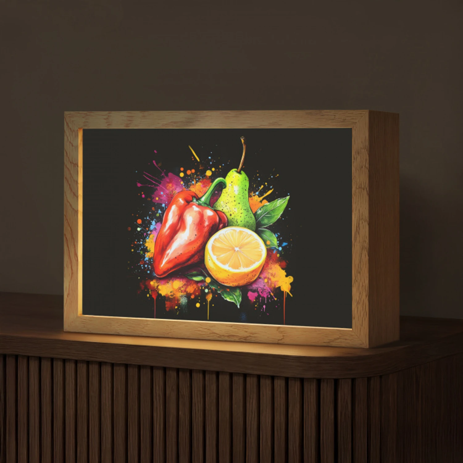 Paprika - Peer - Citroen - Graffiti - Verf - Abstract Light Box met kabel (Tafellamp) klein -z3d_website