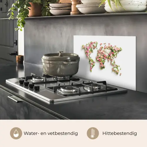 Wereldkaart - Bloemen - Subtiel keuken achterwand spatscherm klein -usp_NL