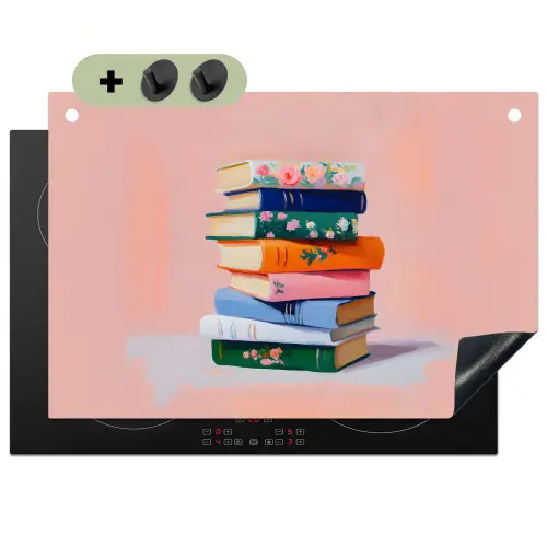Boeken - Stapel - Kleurrijk Inductie beschemer met haakjes klein -3d