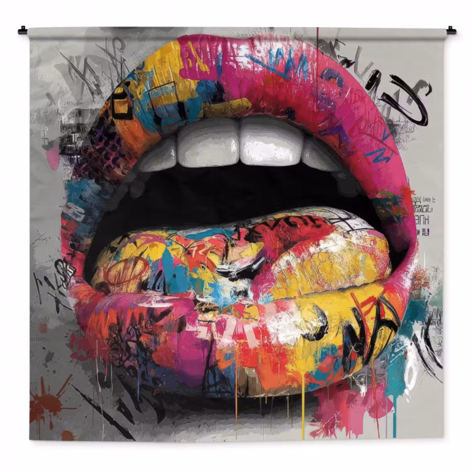 Wandteppich - Lippen - Graffiti - Ausdrucksstark