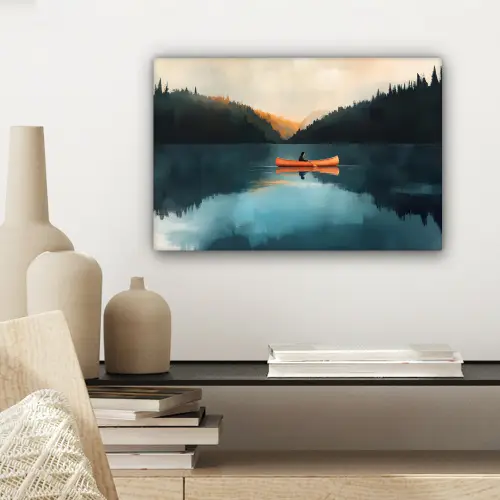 Bossen - Meer - Kano - Oranje canvas 2cm klein -sfeer6
