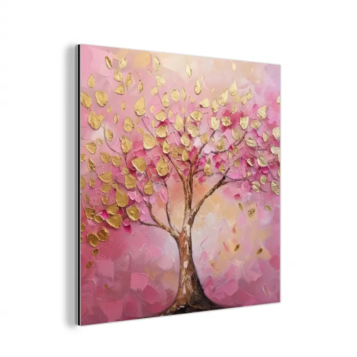 Boom - Roze - Goud - Modern aluminium wit klein -3d