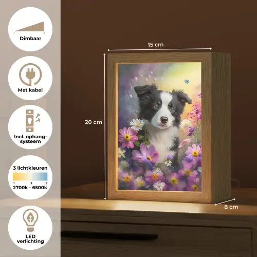 Hond - Bloemen - Natuur - Puppy - Bordercollie Light Box met kabel klein -USP_NL