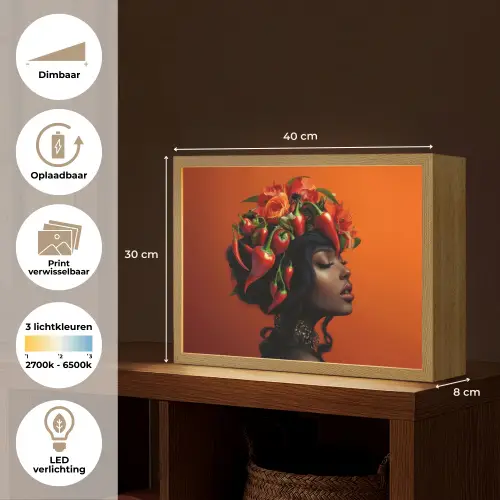 Vrouw - Chilipepers - Pepers - Bloemen Light Box met batterij (Wandlamp) middel -USP_websiteoverzichtNL