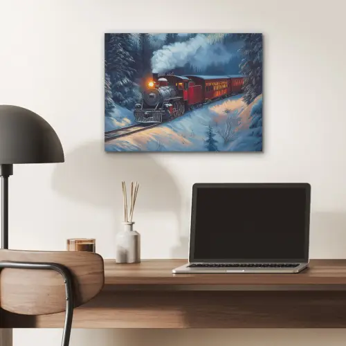Trein - Kerst - Sneeuw - Kersttrein PET vilt klein -sfeer5