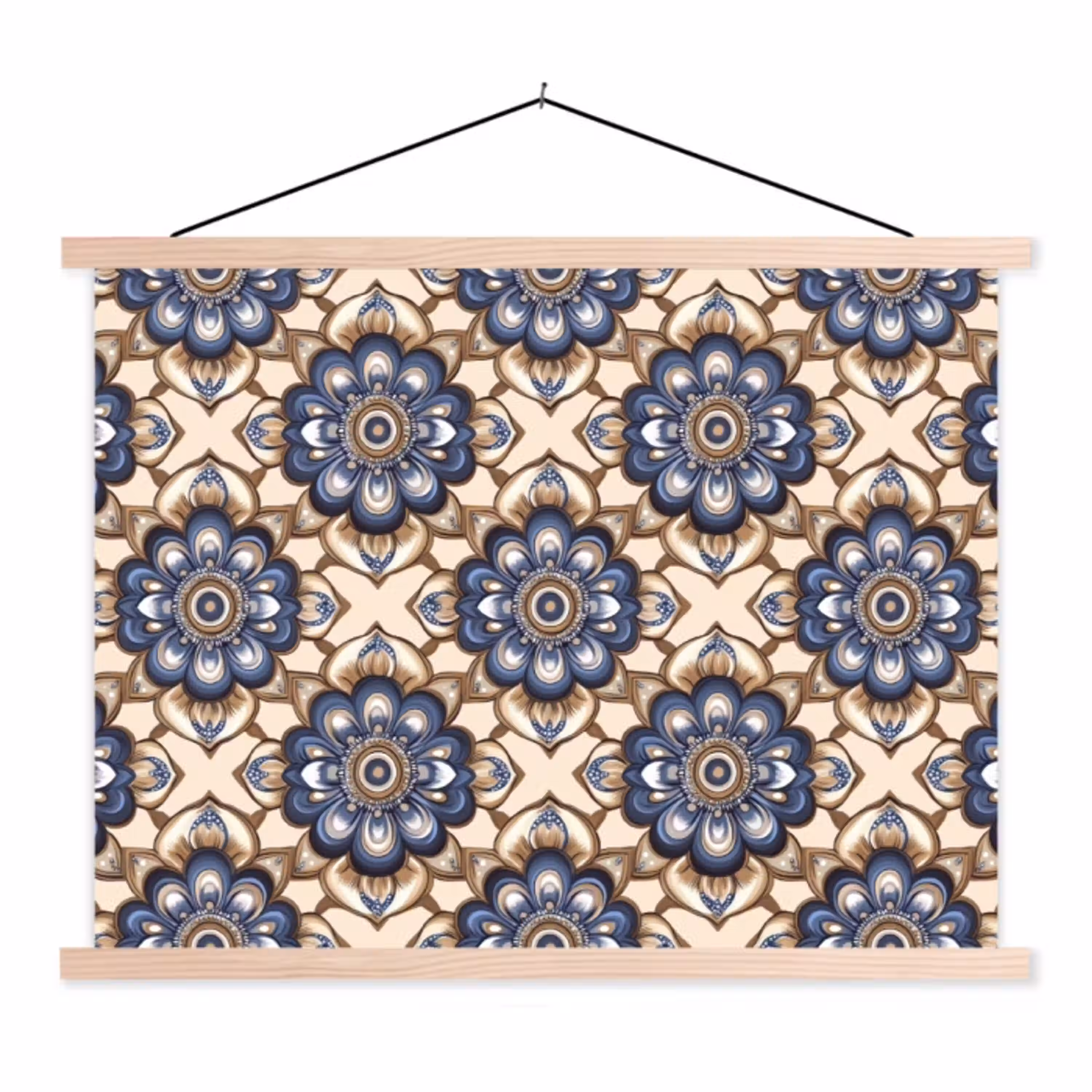 Floraal - Ornament - Blauw textielposter latten blank klein 122 -3d