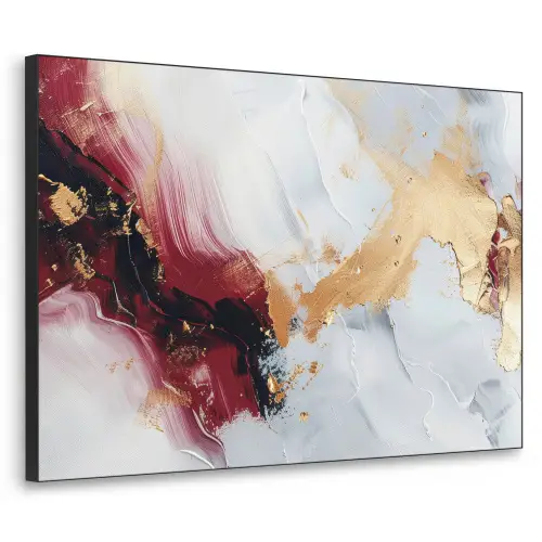 Rood - Abstract - Goud - Modern Textielframe zwart klein -3d