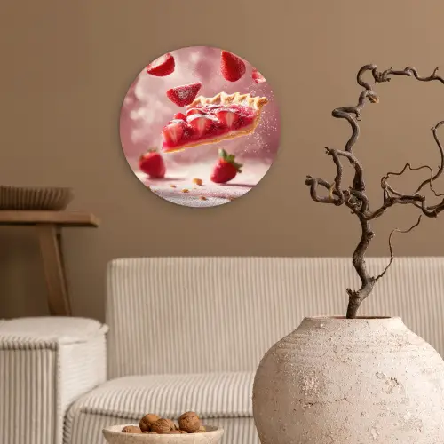 Aardbei - Taart- Eten - Roze Wandcirkel kunststof plaat 5mm dik klein -sfeer1