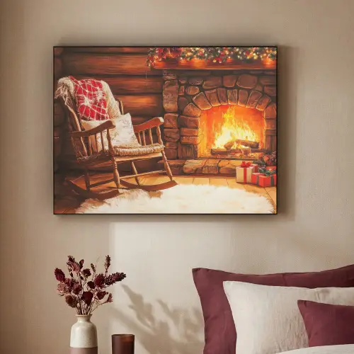 Winter - Kerst - Huis - Openhaard Textielframe zwart klein -sfeer1