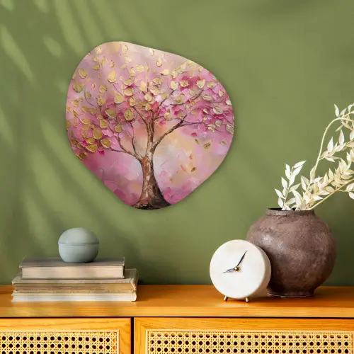 Boom - Roze - Goud - Modern Wandcirkel Organisch Forex 3mm klein -sfeer2