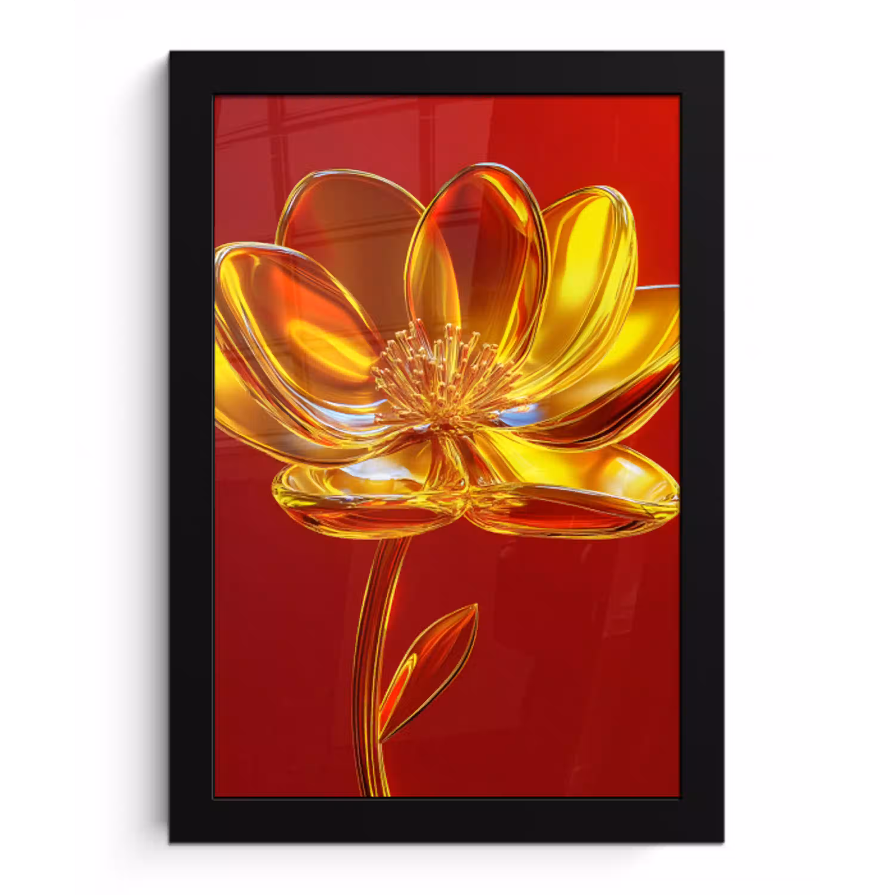 Bloem - Goud - Glazen fotolijst zwart zonder passe partout klein -3d