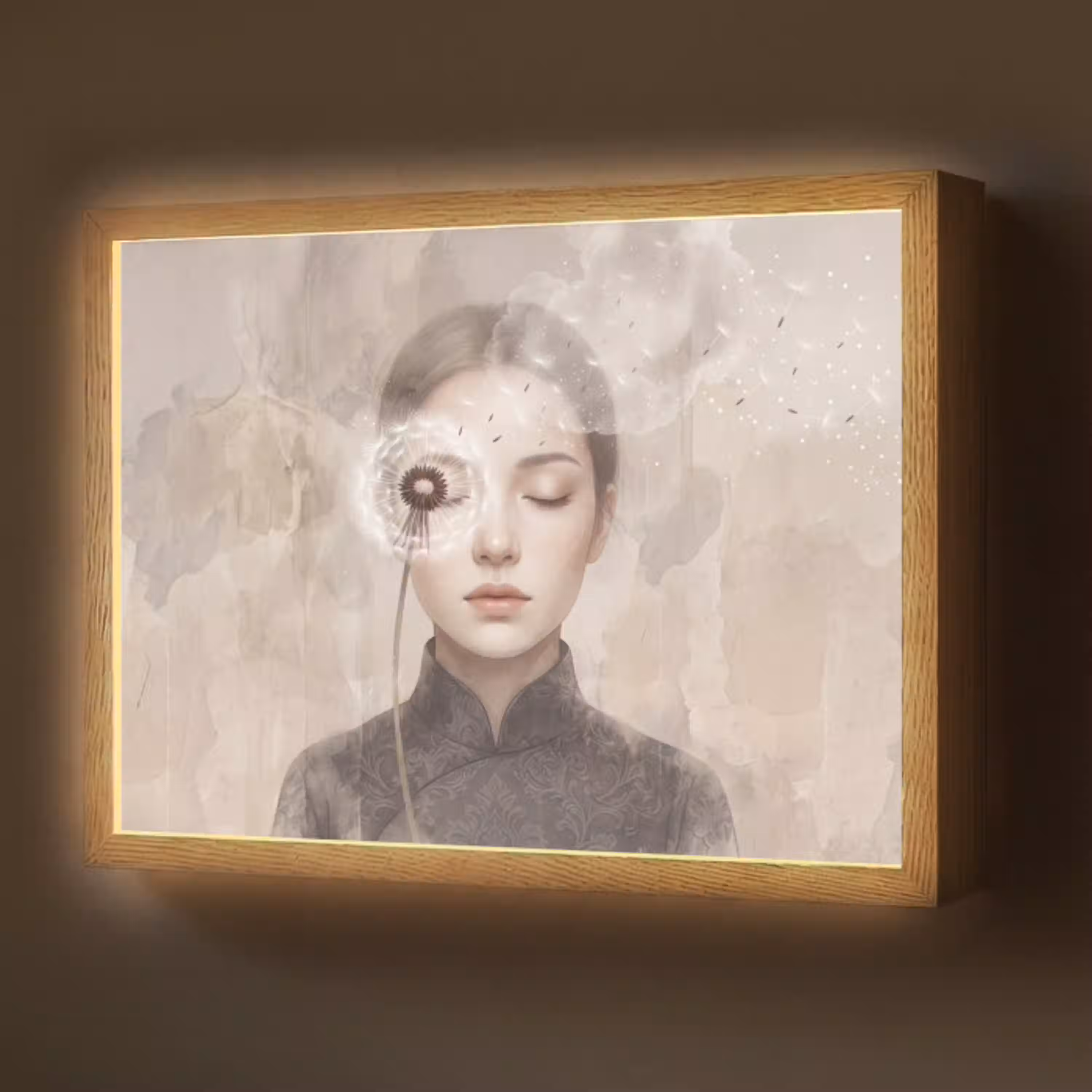 Vrouw - Sereen - Grijs Light Box met batterij (Wandlamp) middel -z3d_website