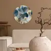 Bladeren - Abstract - Goud - Blauw Wandcirkel kunststof plaat 5mm dik klein -sfeer1