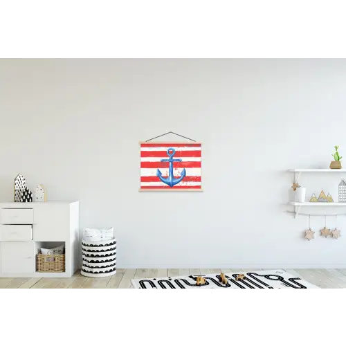 Anker - Verfspatten - Rood - Blauw textielposter latten blank klein -kinderkamer