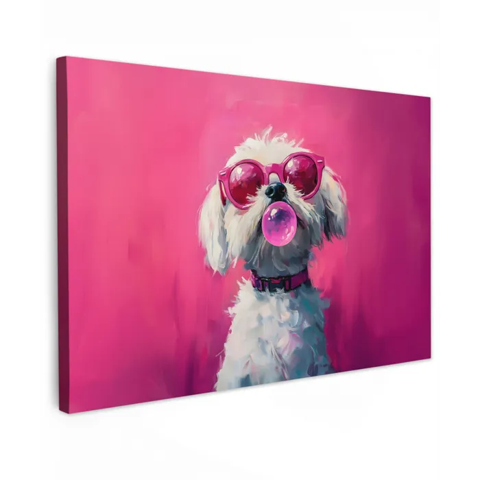 Pink - Hond - Bubbel canvas 2cm klein -z3d