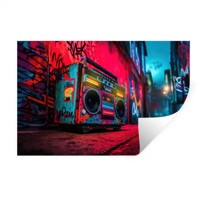 Boombox - Rood - Graffiti - Neon Muursticker klein -3d