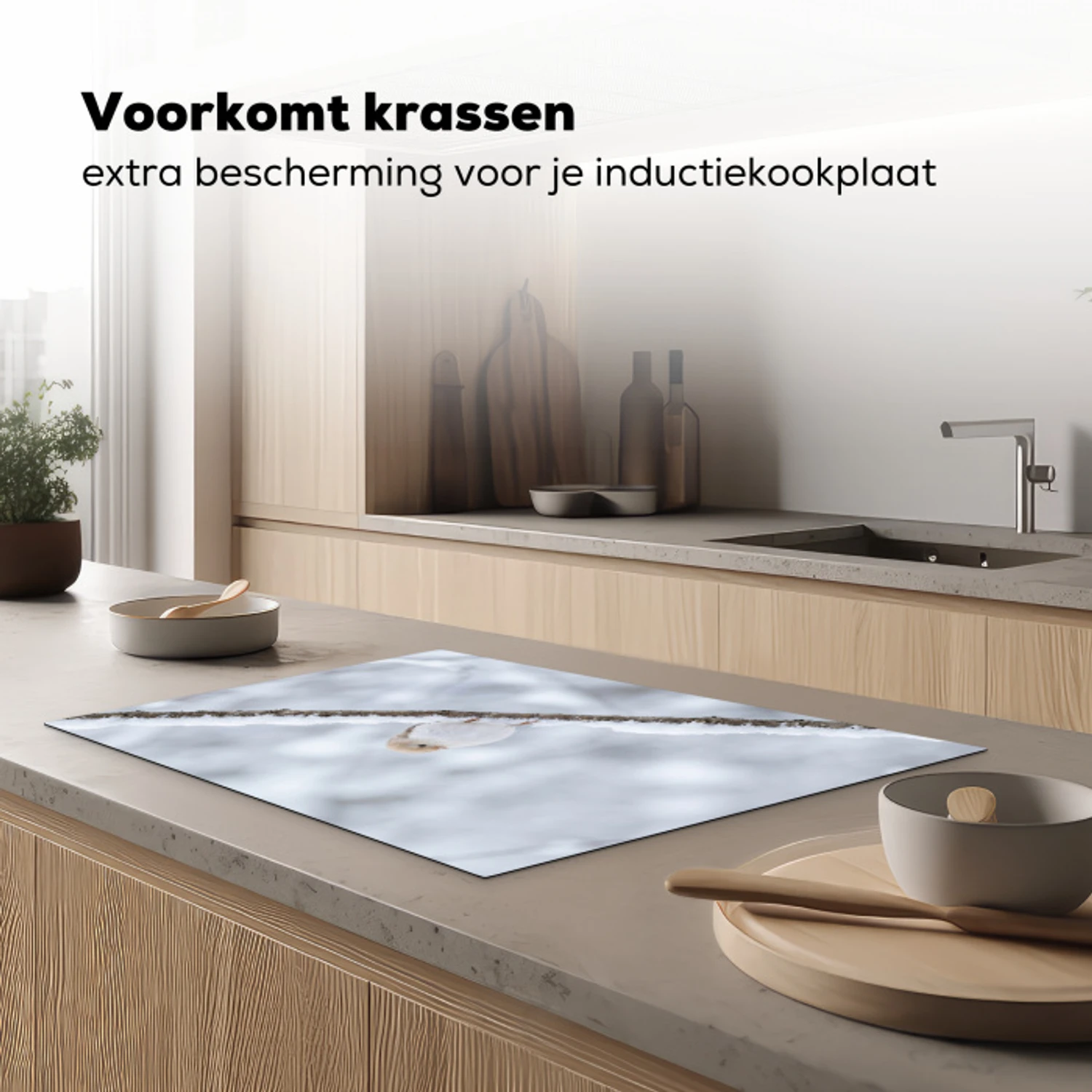 Vogeltje - Sneeuw - Tak - Winter - Zacht Inductie beschermer vinyl 3mm klein -sfeer1