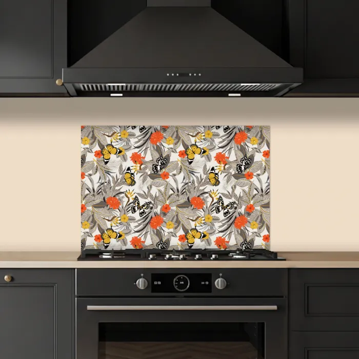 Tropisch - Zomer - Vlinder - Bloemen keuken achterwand spatscherm klein 900 -sfeer1