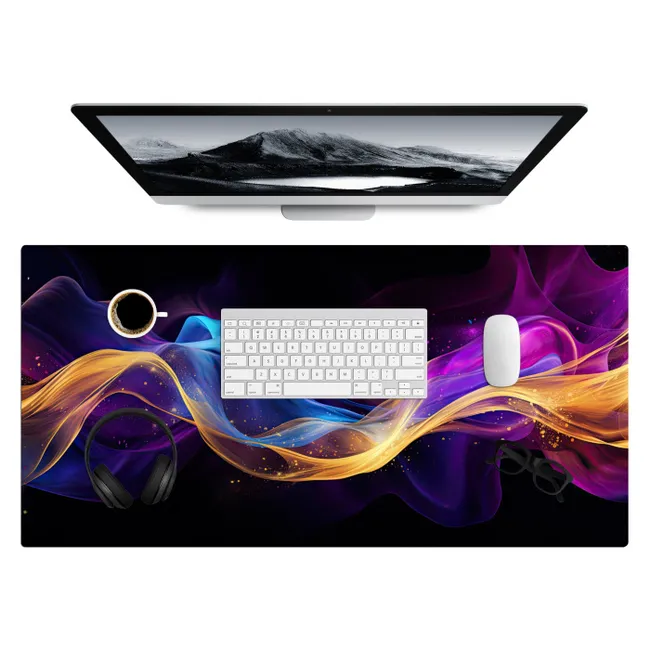 Desk Mat - abstract-neon-gold-gaming