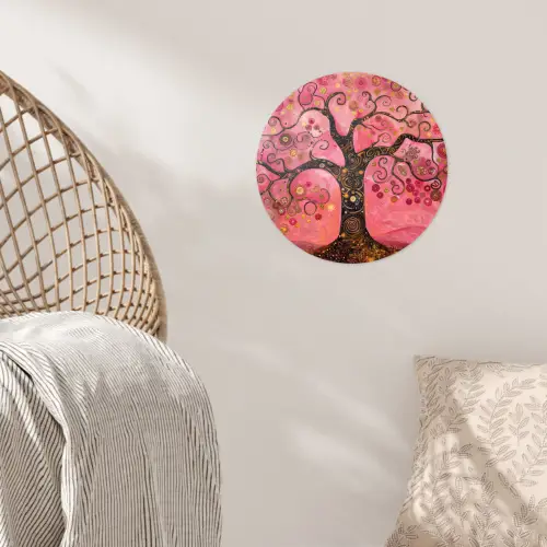 Boom - Levensboom - Roze - Goud Wandcirkel behangsticker klein -sfeer4