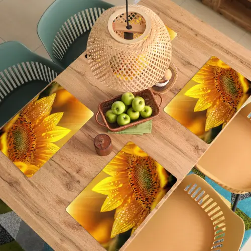 Zonnebloem - Dauwdruppels - Geel - Zonlicht Placemat vinyl groot -zzsfeer5_Kitchenyeah-website