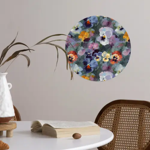 Pastel - Viooltjes - Groen - Patroon Wandcirkel behangsticker klein 186 -sfeer3