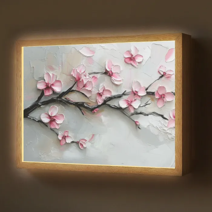 Bloesem - Kunstzinnig - Roze - Sakura Light Box met batterij (Wandlamp) middel -z3d_website